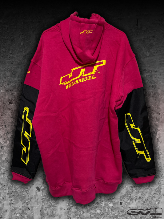 JT Grind Playing Hoodie - Pink w/ Neon Yellow Grunge Logo