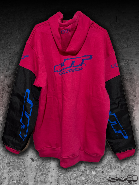 JT Grind Playing Hoodie - Pink w/ Blue Grunge Logo